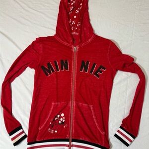 Disney Parks Minnie Mouse Red Zip Hoodie Shirt, Size Small, Lightweight